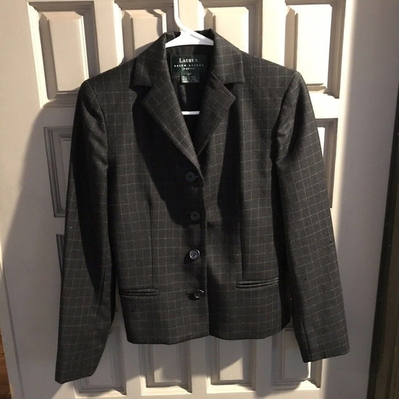 Lauren Ralph Lauren Blazer Sz2P Dark Gray Notched Collar 3 Button Pockets Pre-Ow - Picture 7 of 8
